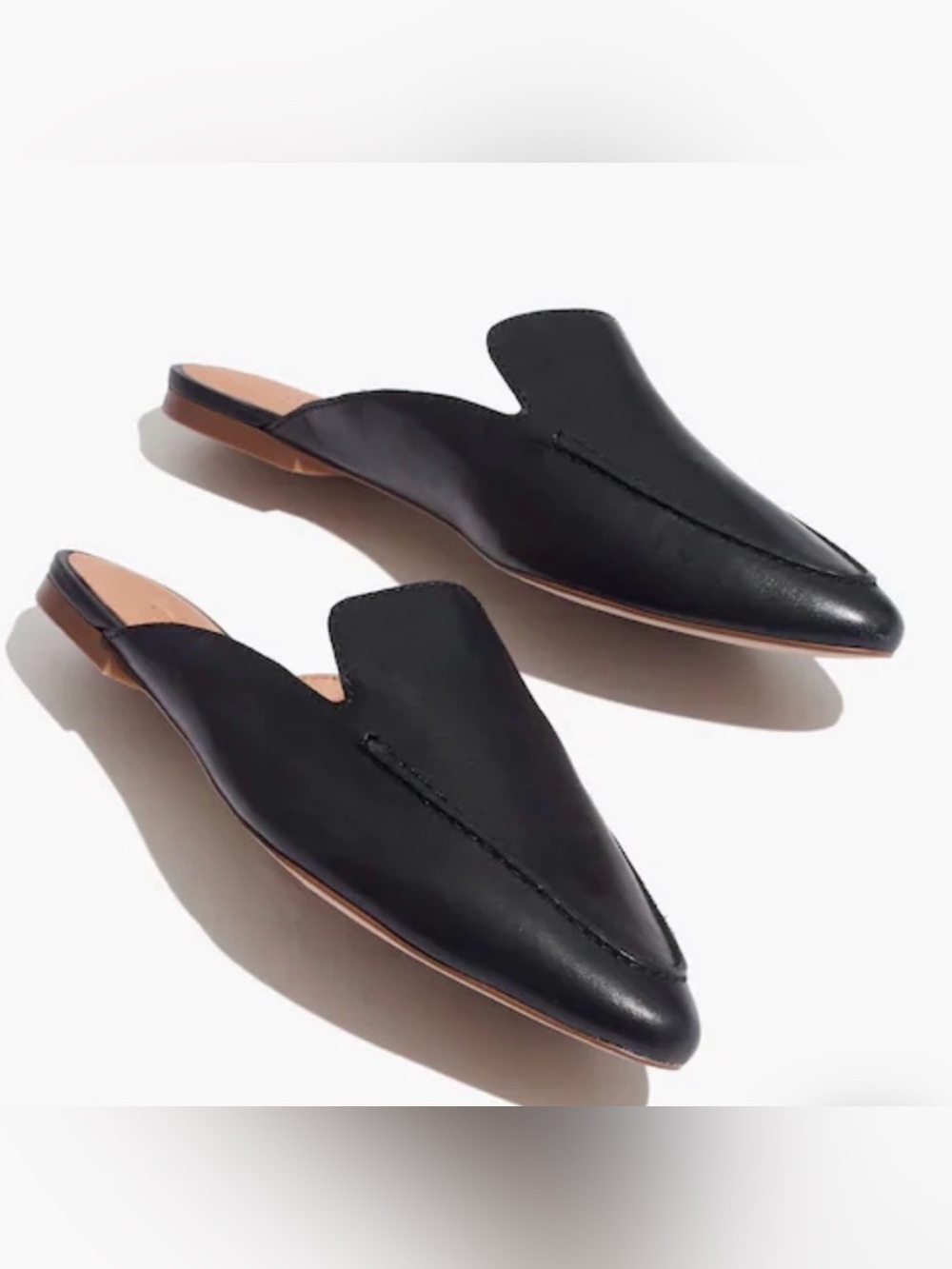 Madewell The Frances Skimmer Pointed Toe Leather Mule‎ in Black Size 8.5